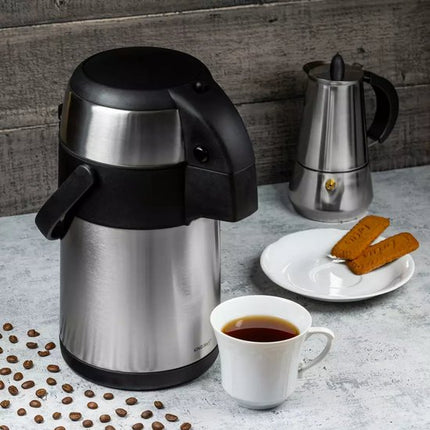 Kinghoff Tafelthermoskan met Pomp - Roestvrijstalen Thermoskan 3,0 Liter (KH1467) - Houdt Dranken Urenlang Warm of Koud - Handige Knopbediening