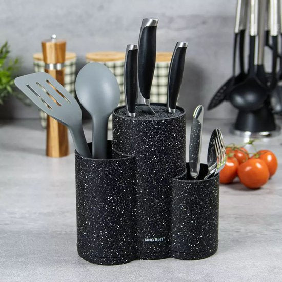 Kinghoff KH1561 - 3-in-1 Messenblok van Marmerlook - Spacebesparend en Stabiel Opbergsysteem voor Messen tot 20 cm - Met Wasbare Binnenkant