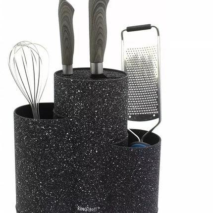 Kinghoff KH1561 - 3-in-1 Messenblok van Marmerlook - Spacebesparend en Stabiel Opbergsysteem voor Messen tot 20 cm - Met Wasbare Binnenkant