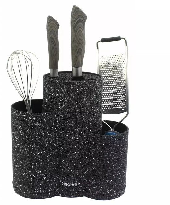 Kinghoff KH1561 - 3-in-1 Messenblok van Marmerlook - Spacebesparend en Stabiel Opbergsysteem voor Messen tot 20 cm - Met Wasbare Binnenkant
