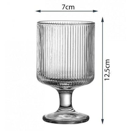 Geribbeld glas op voet- set van 6 stuks