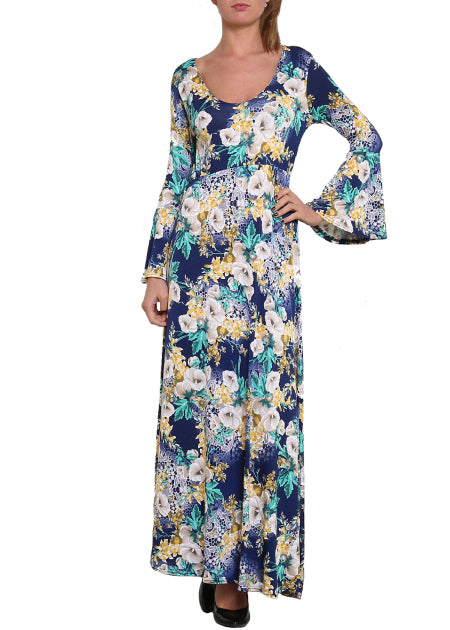 Robe longue florale bleue