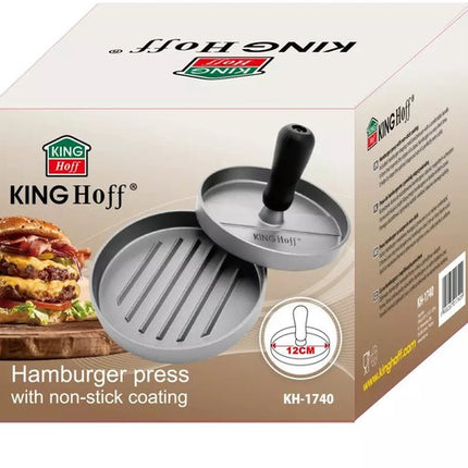 Kinghoff Hamburger Pers - Aluminium - Ø12 cm - Met Anti-Aanbaklaag en Ribbelpatroon - Model KH1740