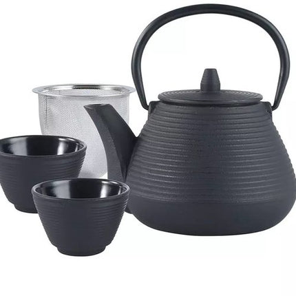 Kinghoff Gietijzeren Theepot met Roestvrijstalen Filter - Inclusief 2 Kopjes van 115 ml (KH1846) - Capaciteit: 1,0 Liter - Traditioneel Design met Comfortabel Handvat