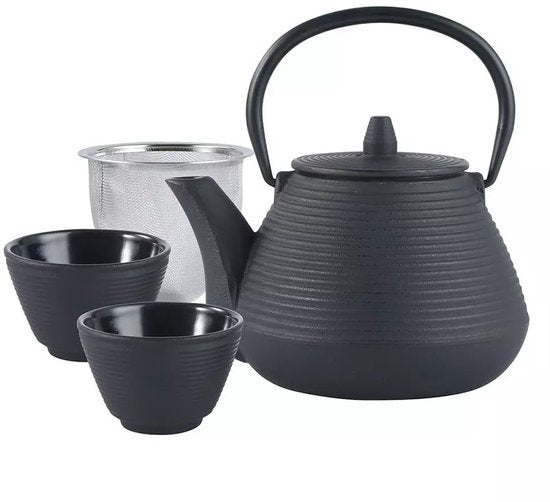 Kinghoff Cast Iron Teapot with Stainless Steel Filter - Includes 2 x 115 ml Cups (KH1846) - Capacity: 1.0 Litre - Traditional Design with Comfortable Handle