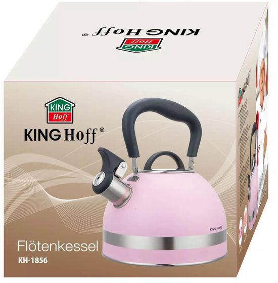Kinghoff KH1856 Whistling Kettle - Stainless Steel - 1.8 Liters - Suitable for All Heat Sources (Incl. Induction) - Foldable Handle