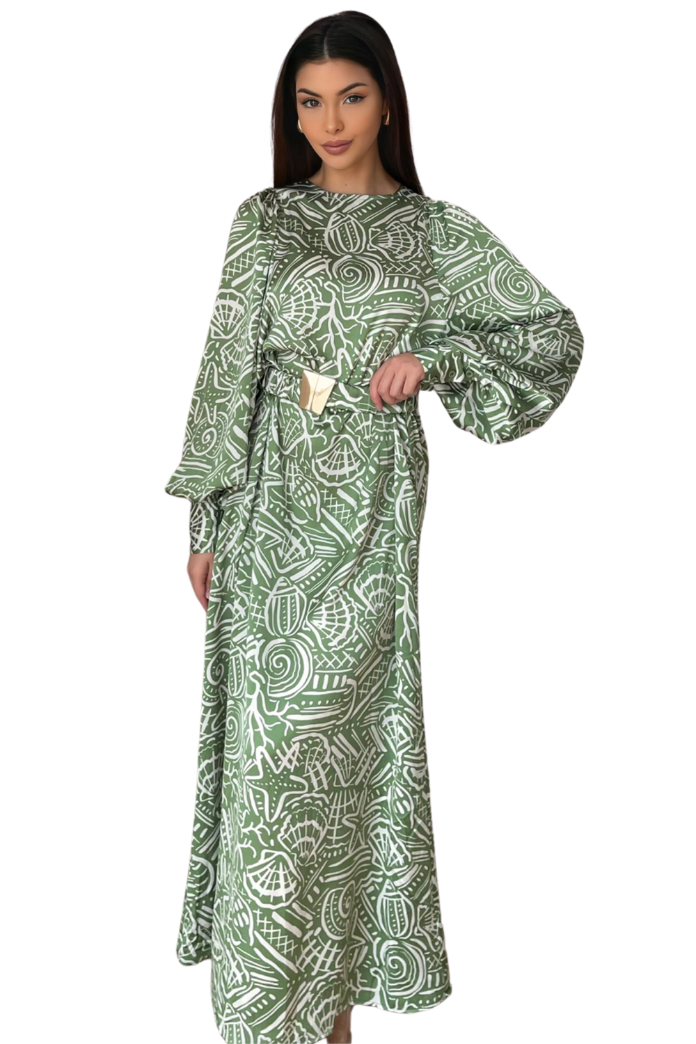 Liora Dress – lange zomerjurk met print, 143 cm, in blauw of groen – foto 3