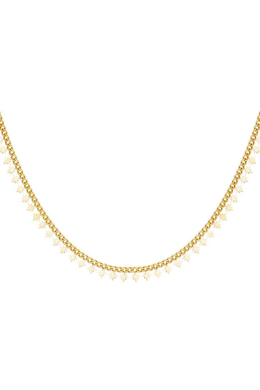 Edelstalen ketting met noordster-hangers – goudkleurige sterren, 35 cm