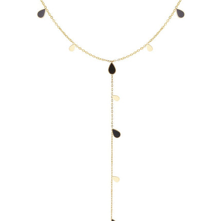 Lange Emaille Druppel Ketting – Goudkleurig met Zwarte Druppels – 45 cm (+5 cm Verstelbaar) – Roestvrijstaal
