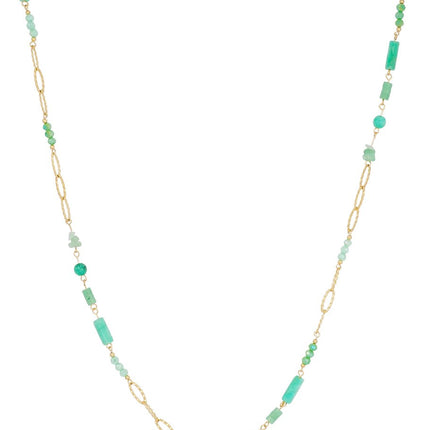 Lange Ketting met Groene Steentjes – Goudkleurig – 90 cm – Verkleurt Niet (Kristal & RVS)