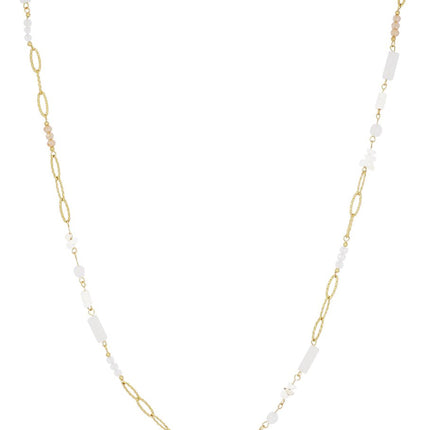 Lange Ketting met Witte Steentjes – Goudkleurig – 90 cm – Verkleurt Niet (Kristal & RVS)