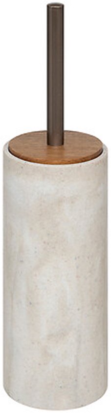 5Five Toiletborstel Como Marble - in houder - kunststeen - wit - 10 x 37 cm - Badkamer/Toilet accessoires