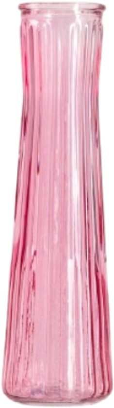 Homla - Amily Blumenvase - Glasvase - schmales Design - gerippte moderne Dekoration - Vase für Trockenblumen und frische Blumen - stilvolles Wohnaccessoire Pastell - Ø 6,5 x 23 cm - Rosa