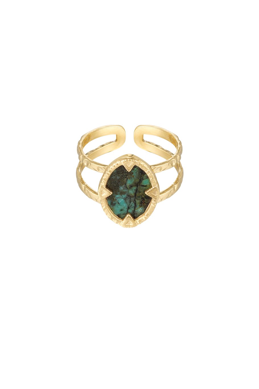 Goldener Ring mit grünem Stein - Naturstein – Trendiger Edelstahlschmuck – One Size verstellbar – Schicker Ring –