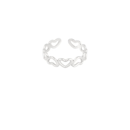 "Love All Over" Zilveren Hartjes Ring - Stainless Steel - One Size - Romantisch Sieraad - 1.20g - Perfect Cadeau