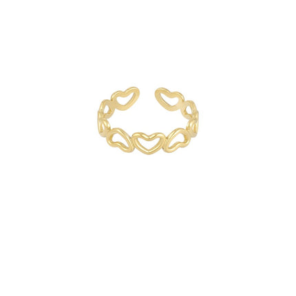 "Love All Over" Gouden Hartjes Ring - Stainless Steel - One Size - Romantisch Sieraad - 1.20g - Perfect Cadeau