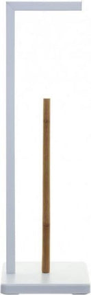 5five Toiletrolhouder - met reservoir - wit - metaal - bamboe - 64 cm - Wc-rol houder