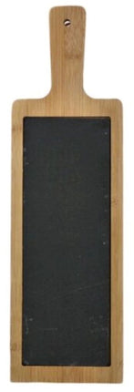 MPLCo - Serveerplank - Tapasplank - Leisteen Serveerplank met Bamboe Onderzetter - Natuursteen Tapasplank - Serveerplank voor Kaas, Sushi & Hapjes - 40 x 12 x 1.5 cm - Zwart