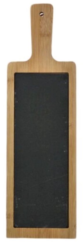 MPLCo - Serveerplank - Tapasplank - Leisteen Serveerplank met Bamboe Onderzetter - Natuursteen Tapasplank - Serveerplank voor Kaas, Sushi & Hapjes - 40 x 12 x 1,5 cm - Zwart