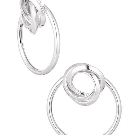Zilveren Schakeloorbellen met Knoopdesign – Trendy 7 cm Oorbellen – Metaal – Alledaags & Feestelijk – 28,8 gram – Modieuze Statement Oorbellen