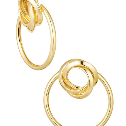 Gouden Schakeloorbellen met Knoopdesign – Trendy 7 cm Oorbellen – Metaal – Alledaags & Feestelijk – 28,8 gram – Modieuze Statement Oorbellen