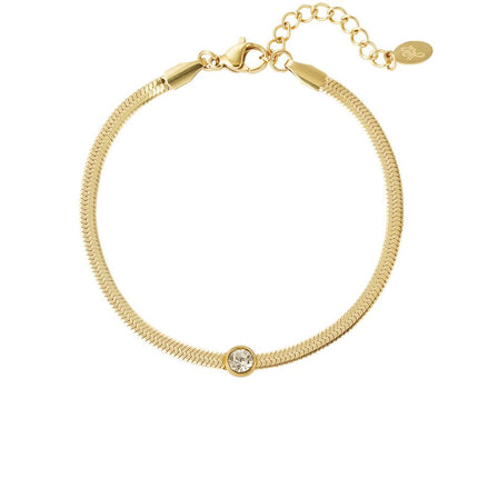 Schakel armband met Steen - Goudkleurig - 16cm - Stainless Steel