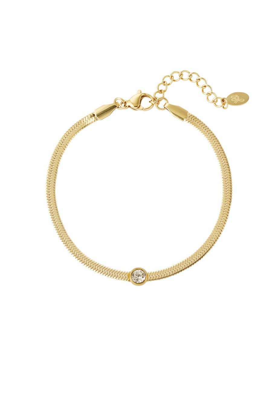 Goudkleurige schakelarmband met steentje – stainless steel, 16 cm