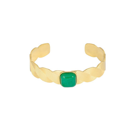 Bohemian Armband – Goudkleurig Stainless Steel met Groene Steen – Stoere Unisex Sieraad