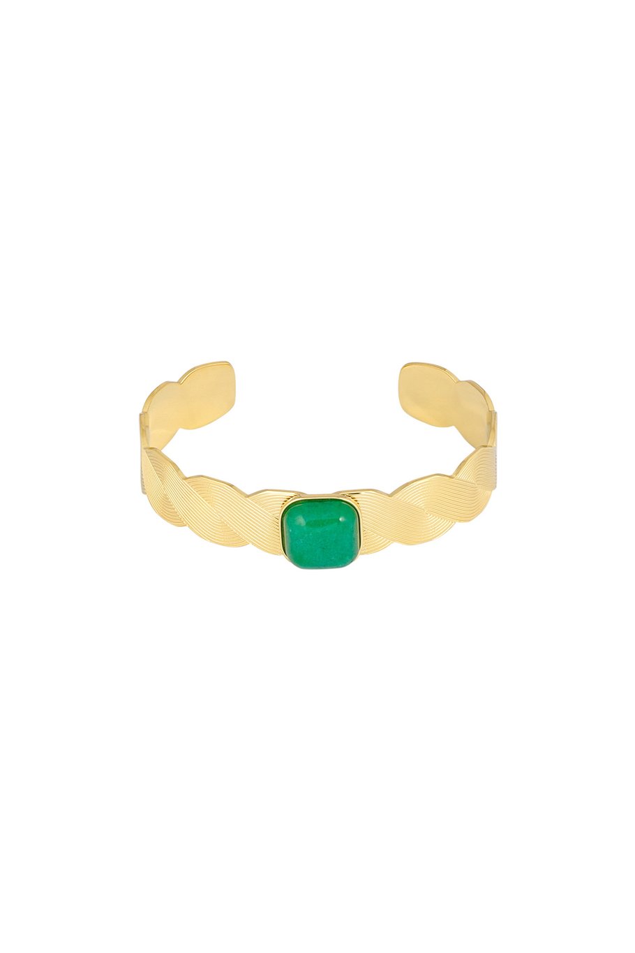 Boho Armband – Goldfarbener Edelstahl mit grünem Stein – Robustes Unisex-Schmuckstück