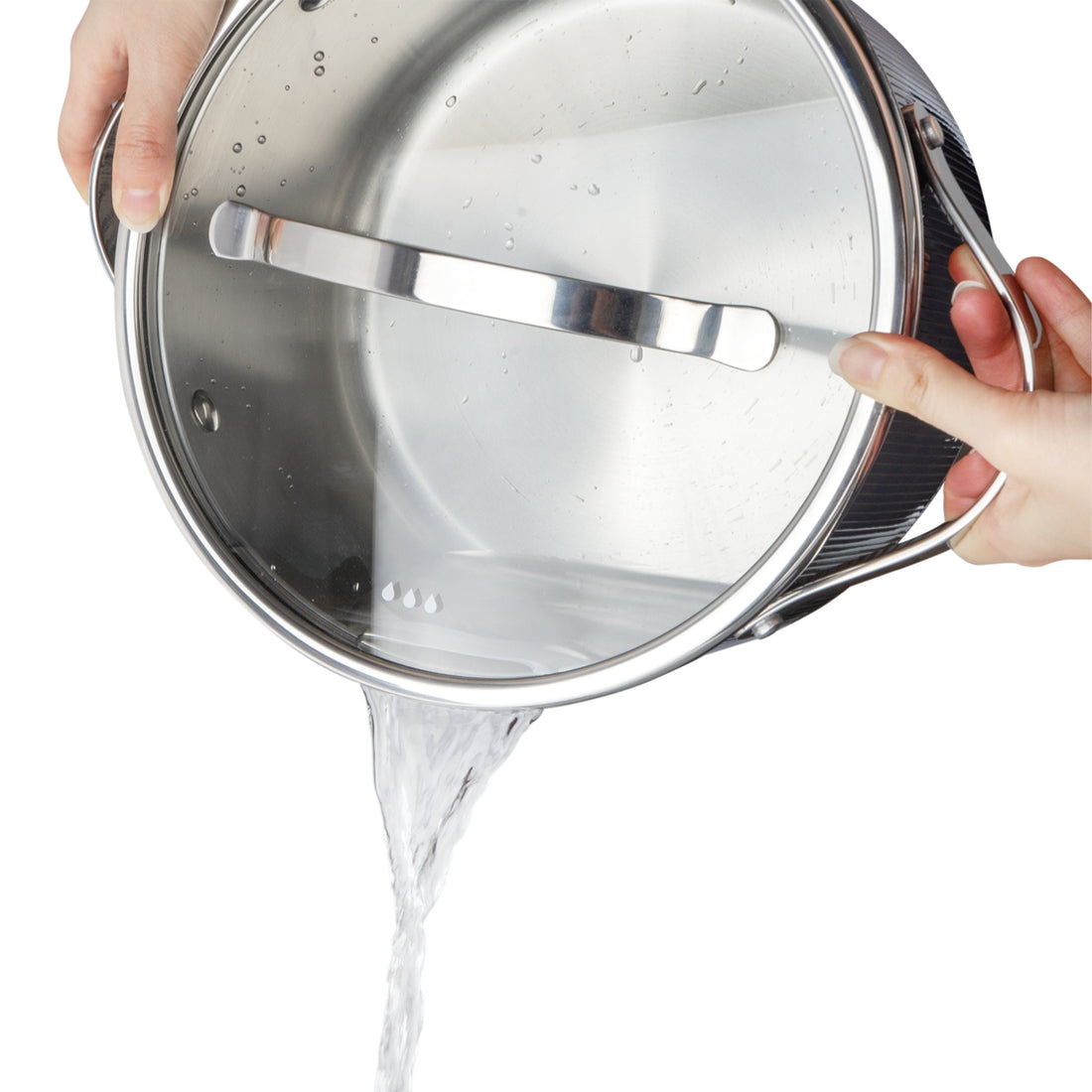 Vcasa kookpan 20 cm met afgietdeksel, 3 liter, 304 rvs tri-ply, Velora