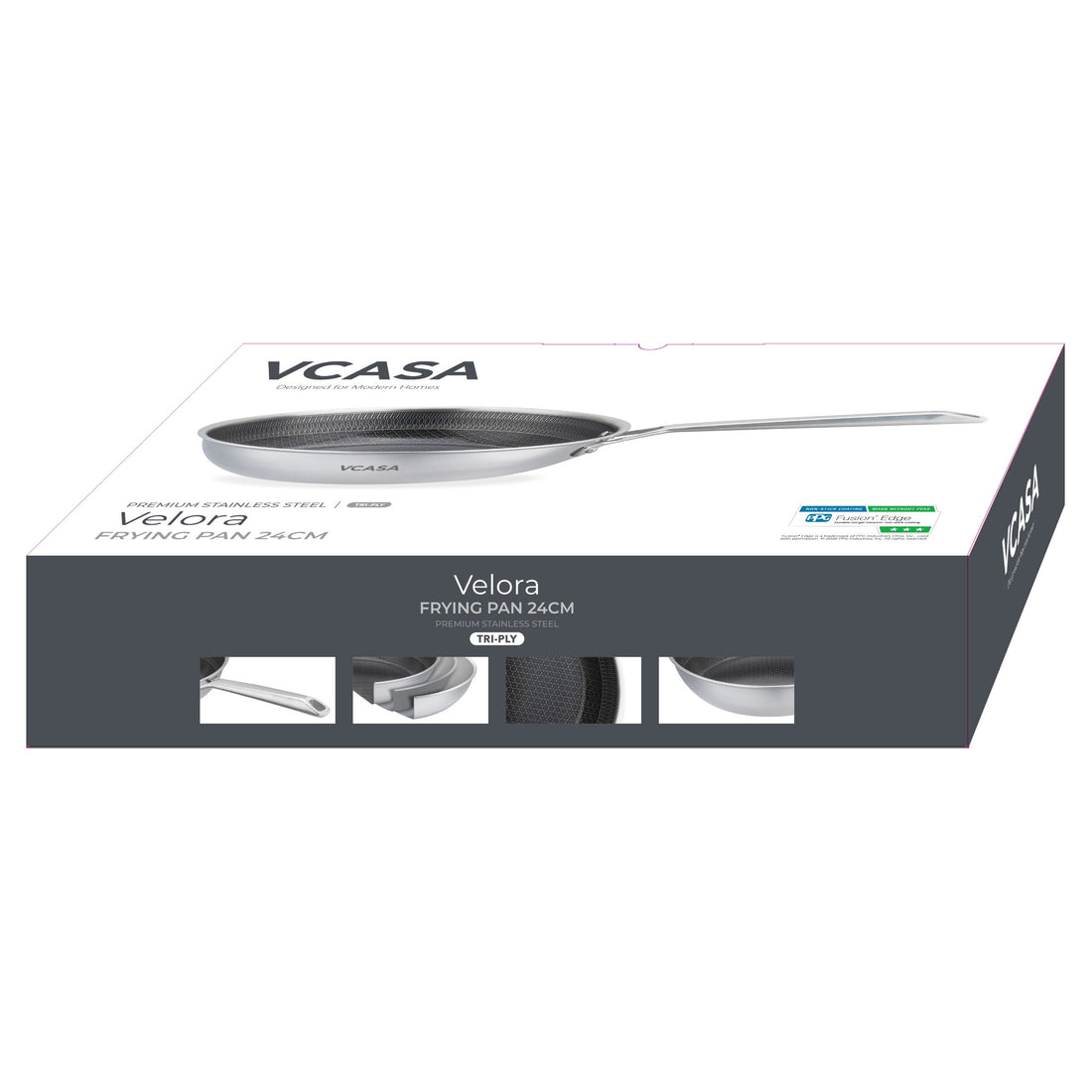 Vcasa keramische koekenpan 24 cm, PFAS-vrije antiaanbaklaag, tri-ply, Velora