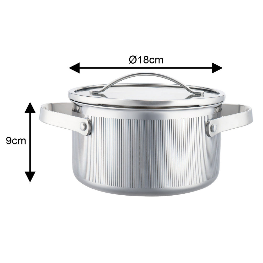 Vcasa kookpan 18 cm met afgietdeksel, 2,1 liter, rvs tri-ply, Velora