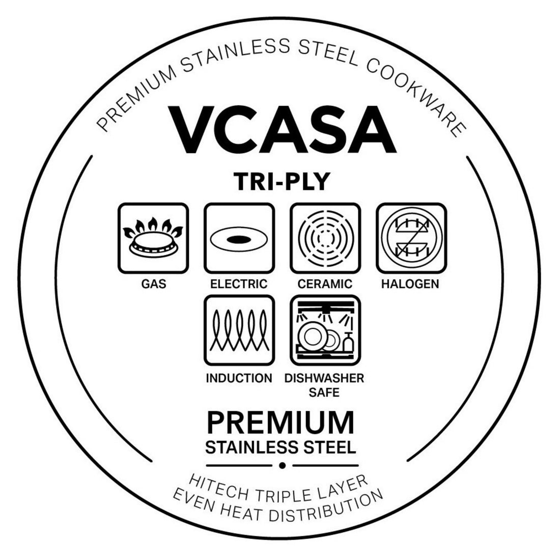 Vcasa rvs koekenpan 28 cm, 2,8 liter, tri-ply met honingraatstructuur, Velora