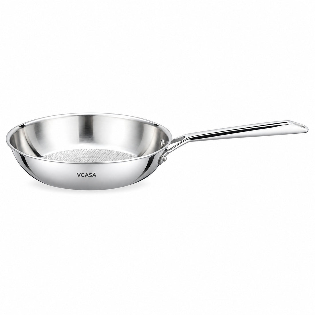 Vcasa rvs koekenpan 24 cm, 2 liter, tri-ply met honingraatstructuur, Velora