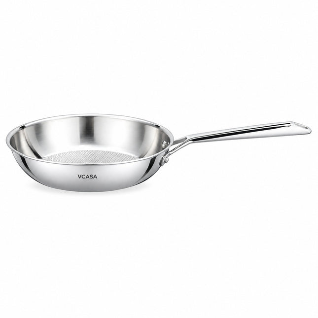 Vcasa rvs koekenpan 24 cm, 2 liter, tri-ply met honingraatstructuur, Velora