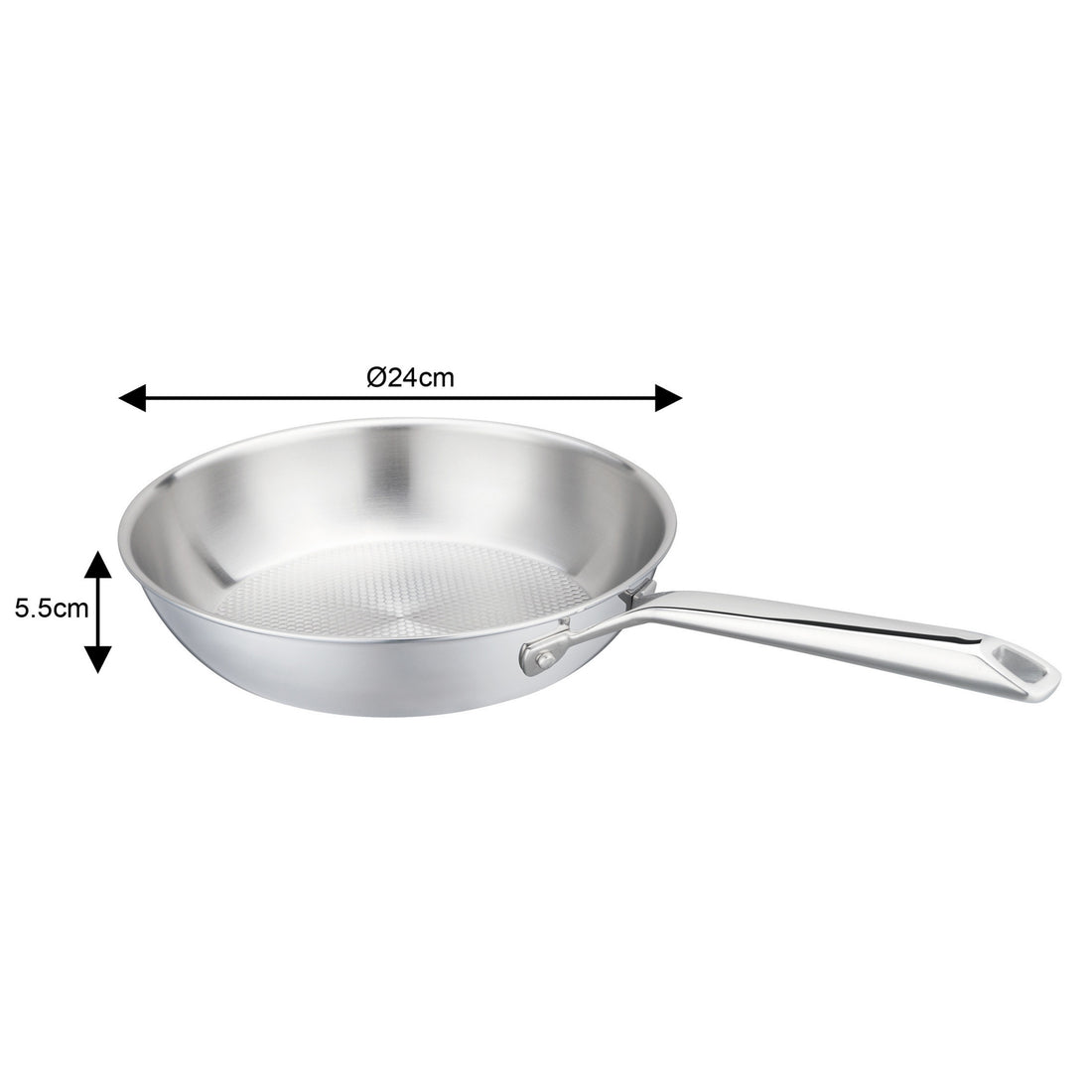 Vcasa rvs koekenpan 24 cm, 2 liter, tri-ply met honingraatstructuur, Velora
