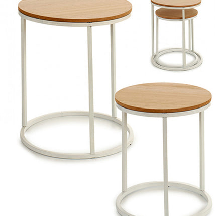 Bijzettafelrond hout wit (2 stuks)