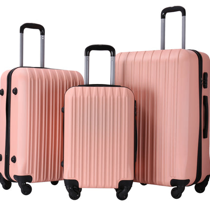 3-Delige Kofferset Lichtroze – Harde ABS Trolleys met 360° Wielen en Cijferslot – Reiskoffers S/M/L