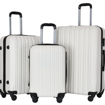 3-Delige Kofferset Wit – Harde ABS Trolleys met 360° Wielen en Cijferslot – Lichtgewicht Reiskoffers (S/M/L)