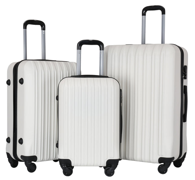 3-Delige Kofferset Wit – Harde ABS Trolleys met 360° Wielen en Cijferslot – Lichtgewicht Reiskoffers (S/M/L)