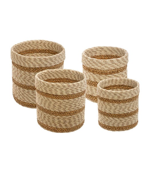 Paniers en jonc de mer et jute – Lot de 4 – Blanc/Naturel