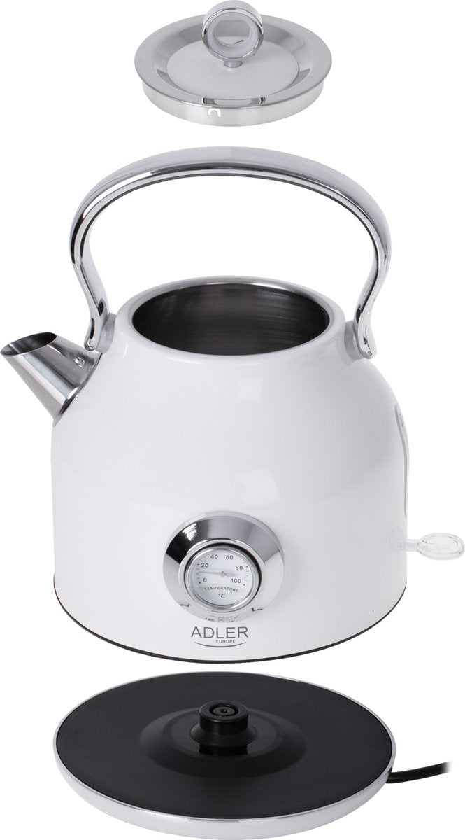 Electric kettle with thermometer - White - 1.7 liters - metal