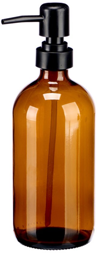 Flaschenpumpe - Spender - 2er-Set - Rund - Kristall-Spender mit schwarzer Pumpe - 500 ml - 7,4 x 9,5 x 21,4 cm - Braun-Schwarz