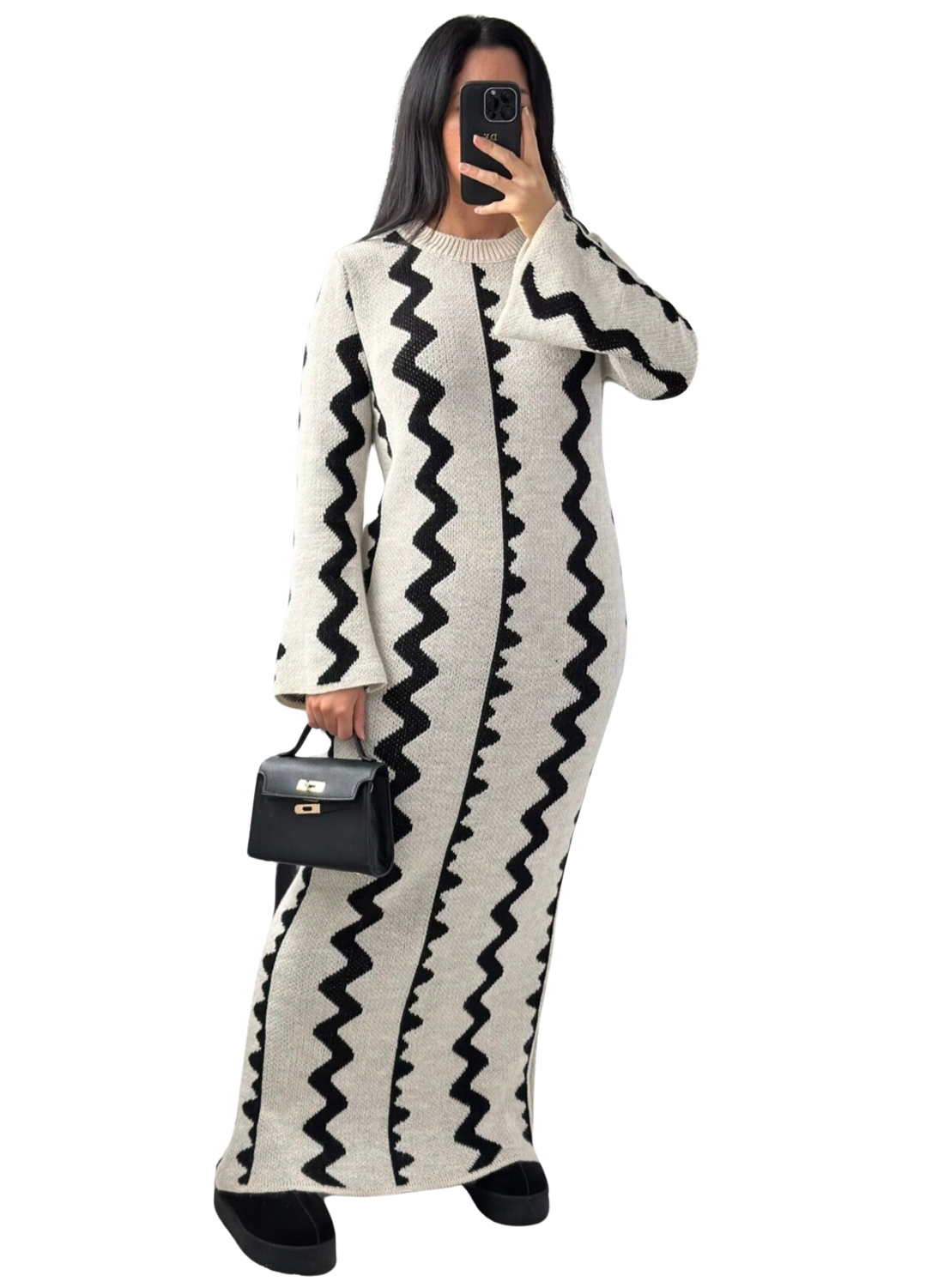 Sara Dress – gebreide jurk met zigzagpatroon, in vijf kleuren