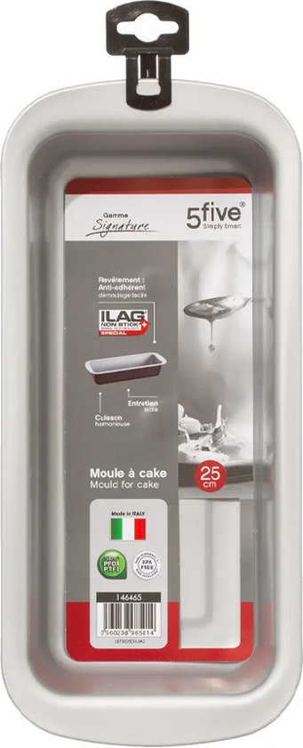5Five Cake bakken bakvorm/bakgerei Backery Pro - metaal - anti-aanbak laag - zwart - 29 x 13 x 6 cm