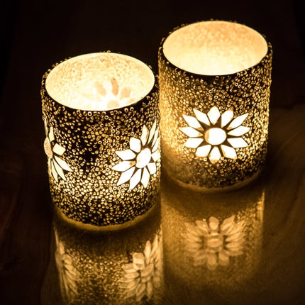 Mozaïek & kralen waxinehouder cilinder - transparant