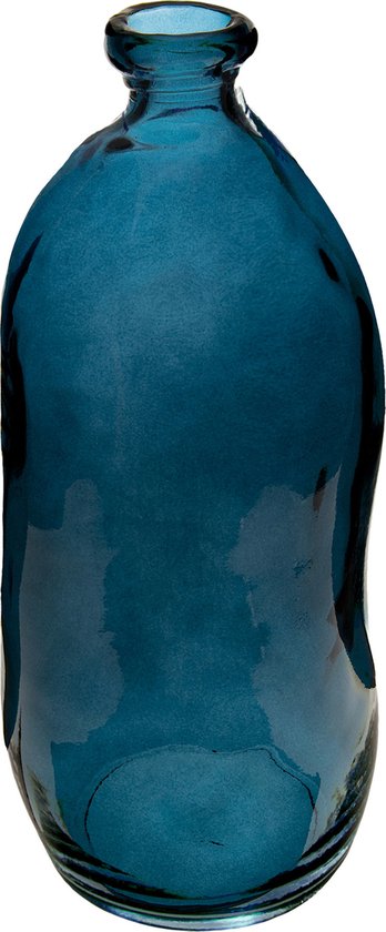 Atmosphera bloemenvaas Pisa – organische flesvorm, blauw glas, 36 x 15 cm