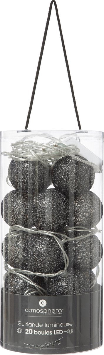Atmosphera Lichtslinger - 20 verlichte balletjes/bollen 6 cm - zwart - 435 cm - stekker