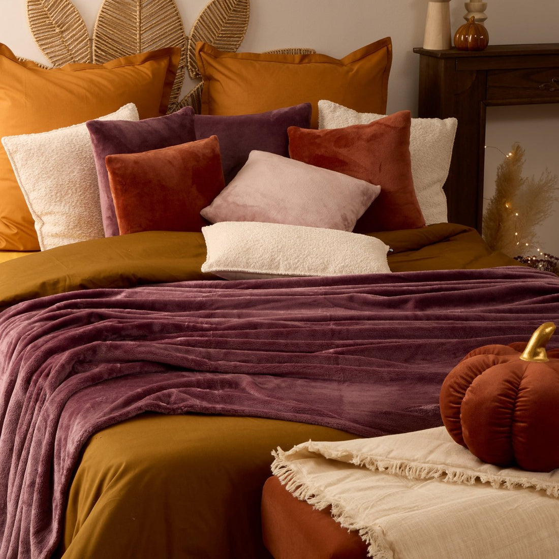 Couverture plaid en polaire flanelle unie Atmosphera - 180 x 230 cm - Violet