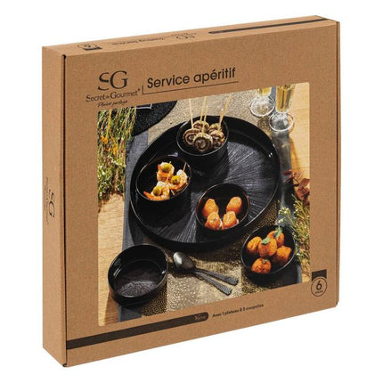 Tapas-set Astra - Glazen Serveerschaal 6-delig - 34x5 cm - Zwart